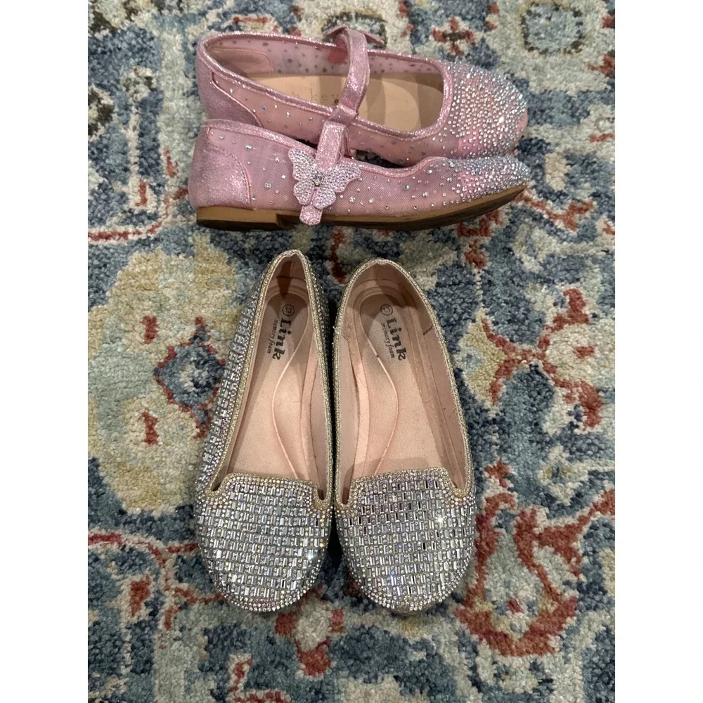 Link Copper Key Dress Shoes Bundle Girls 13 Pink‎ Silver Rhinestone Glitter